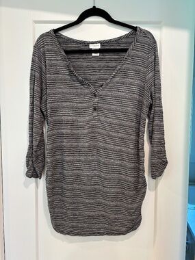 Motherhood Maternity Boutique Striped Rushed Henley Top, Size L